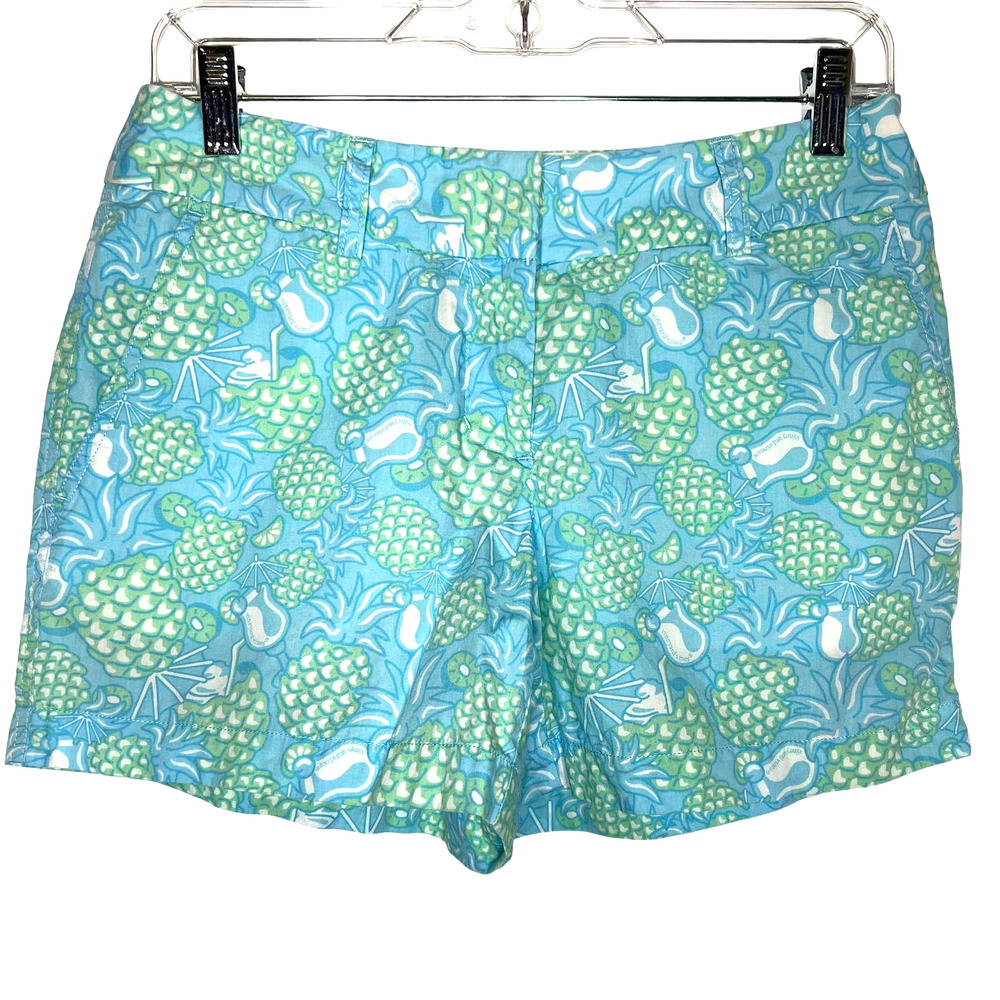 Vineyard Vines Women's Mini Shorts Blue Tropical Pineapple Novelty Print Size 2